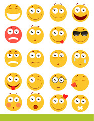 Set of cute Emoticons. Emoji and Smile icons. Isolated on white background. vector illustration.