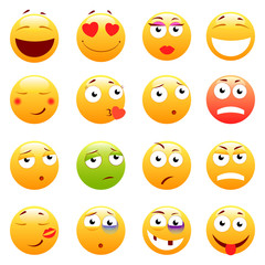 Set of 3d cute Emoticons. Emoji and Smile icons. Isolated on white background. vector illustration.