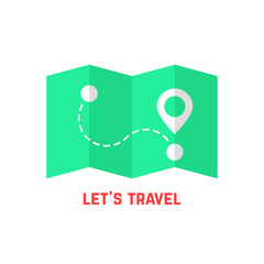 green travel map with pin