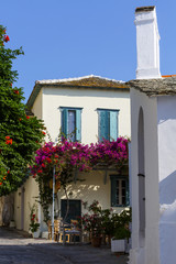 Fototapeta premium Street in the old town of Skopelos, Greece. 