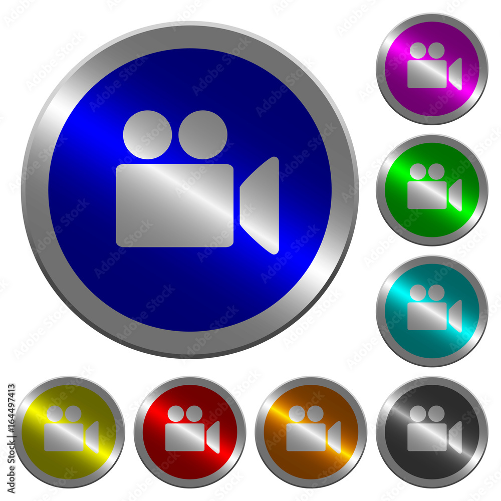 Poster video camera luminous coin-like round color buttons
