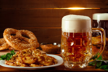 Oktoberfest. Beer and traditional dishes of the Oktoberfest festival.