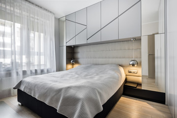 Modern bedroom in gray finishing