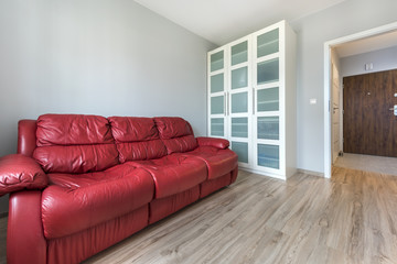 Red sofa in empty room