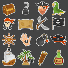 Set of pirates color flat icons for web and mobile design