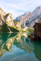 Lake of Braies on the Dolomites, Italy