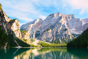 Fototapeta na wymiar Lake of Braies on the Dolomites, Italy