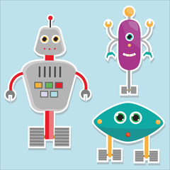 Robots stickers. vector illustration, isolated design elements