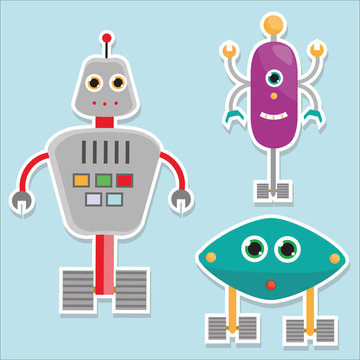 Robots stickers. vector illustration, isolated design elements
