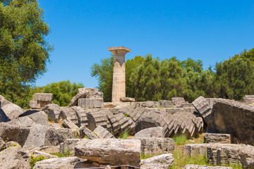 Ruins of the ancient Olympia (Temple of Zeus), Peloponnes, Greece