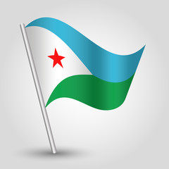 vector waving simple triangle djboutian flag on slanted silver pole - icon of djibouti with metal stick