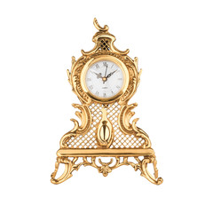 isolated bronze old-fashioned clock with clipping path