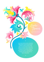 Vector frame with exotic flowers in Chinese style.