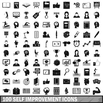 100 self improvement icons set, simple style 