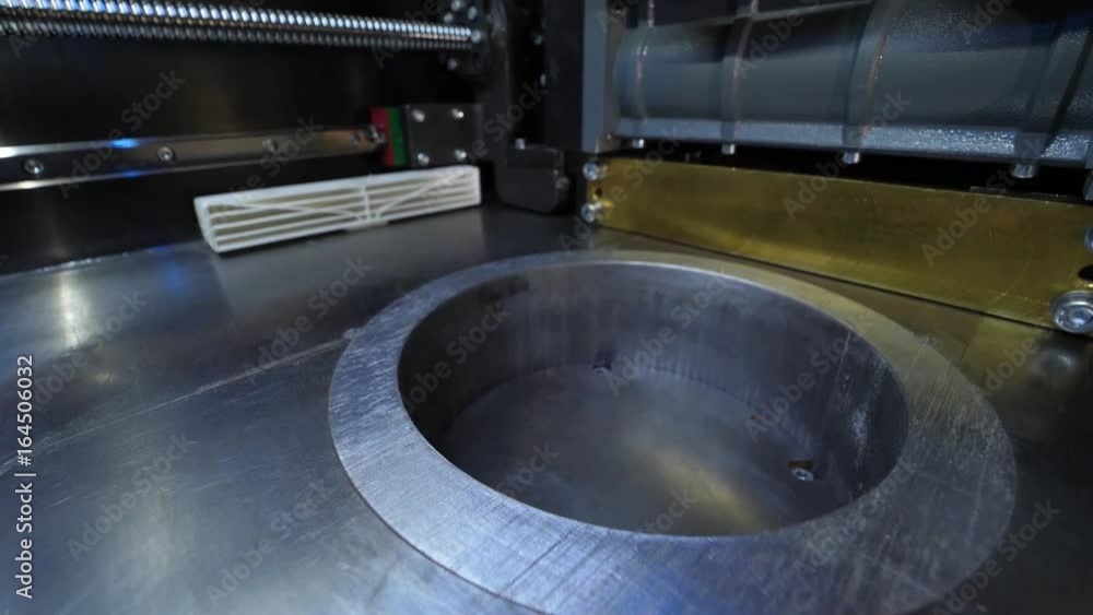 Poster automatic three dimensional 3d printer performs product creation. modern 3d printing or additive man