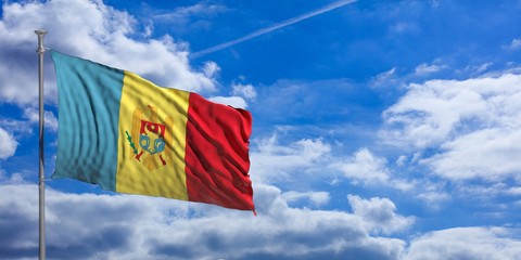 Moldova waving flag on blue sky. 3d illustration