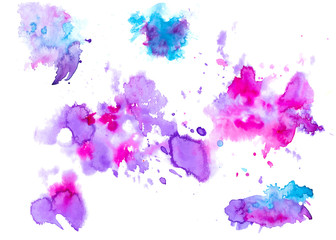 Colorful abstract watercolor texture stain with splashes and spatters. Modern creative watercolor background for trendy design.