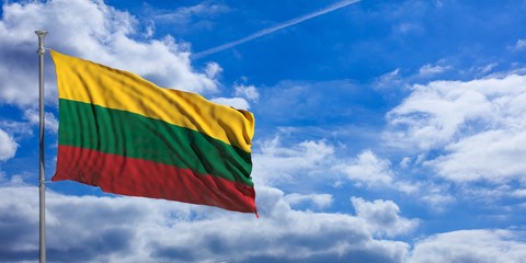 Lithuania waving flag on blue sky. 3d illustration