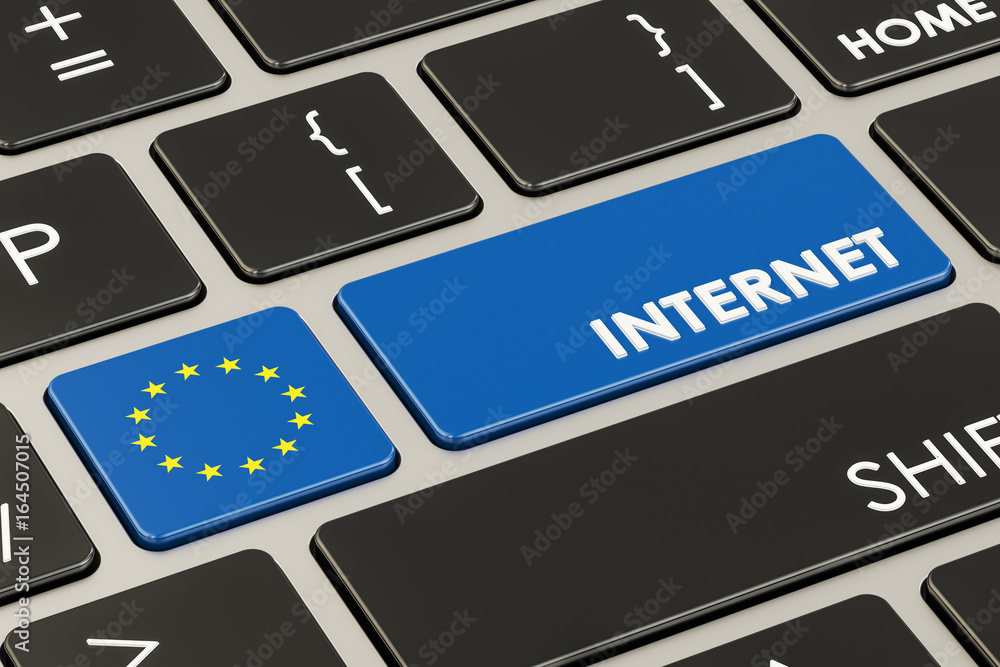 Aufkleber internet in eu concept, 3d rendering