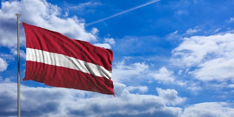 Latvia waving flag on blue sky. 3d illustration