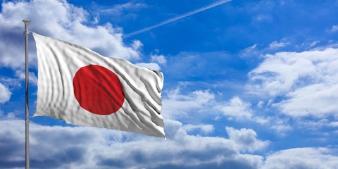 Japan waving flag on blue sky. 3d illustration