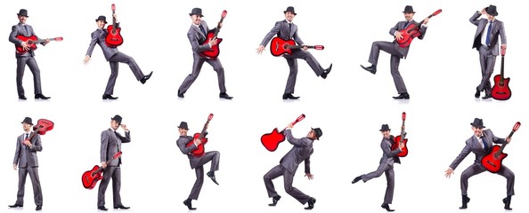 Businessman quitar player isolated on white