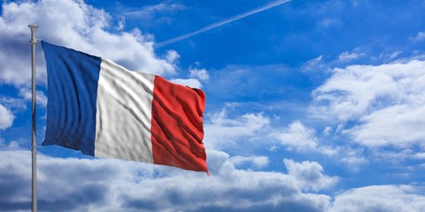 France waving flag on blue sky. 3d illustration