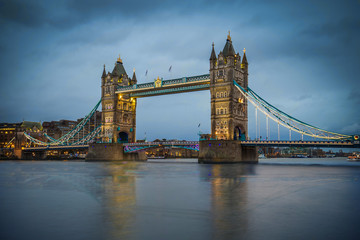 Fototapeta na wymiar London, England - The world famous Tower Bridge at blue hour