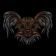 Symbol of Chinese New Year 2018. Vector dog. Silhouette of an animal's head from patterns on a black background