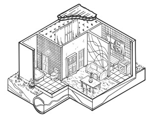 House interior hand drawn architecture illustration