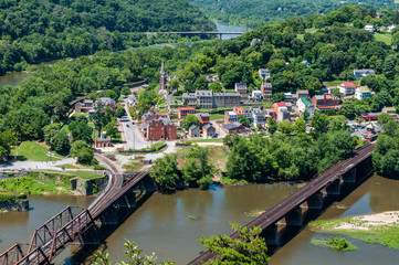 Fototapeta premium Aerial view of Harpers Ferry, West Virginia seen from Maryland Heights Overlook