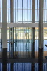 abstract sight with the building of visitors' reception in the archaeological Atapuerca deposit in Burgos, Spain.