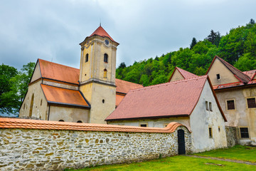 Fototapeta premium Famous Red Monastery called Cerveny Klastor in Pieniny mountains, Slovakia