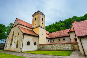 Fototapeta na wymiar Famous Red Monastery called Cerveny Klastor in Pieniny mountains, Slovakia