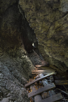 A Hiking Trail In A Mountain Gully