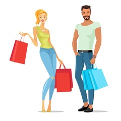 Alışveriş çantaları ile çift