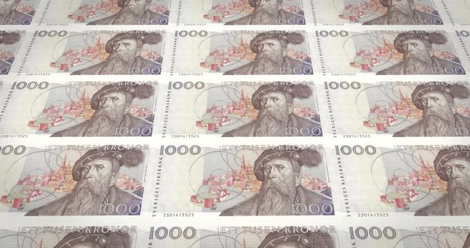 Banknotes of one thousand Swedish kronor or Swedish crown of Sweden, loop