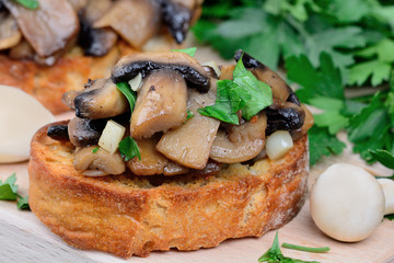 Bruschetta with mushroom and parsley