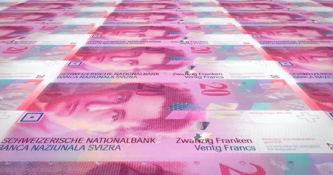 Banknotes of twenty swiss francs of Switzerland, cash money, loop