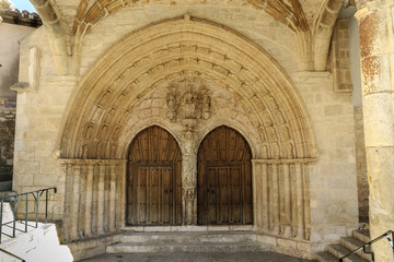 sight of the Gothic door of a church in the Ona locality in Burgos, Spain.