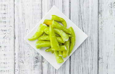 Pimientos (filled with cream cheese) (selective focus, close-up shot)