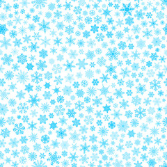 Seamless pattern of snowflakes, light blue on white