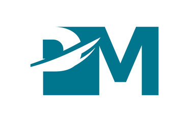 PM Negative Space Square Swoosh Letter Logo