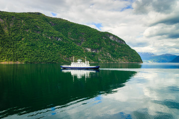 Ferry boat ship on fjord in Norway