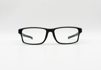 A black plastic eye-wear or eye-glasses on white background