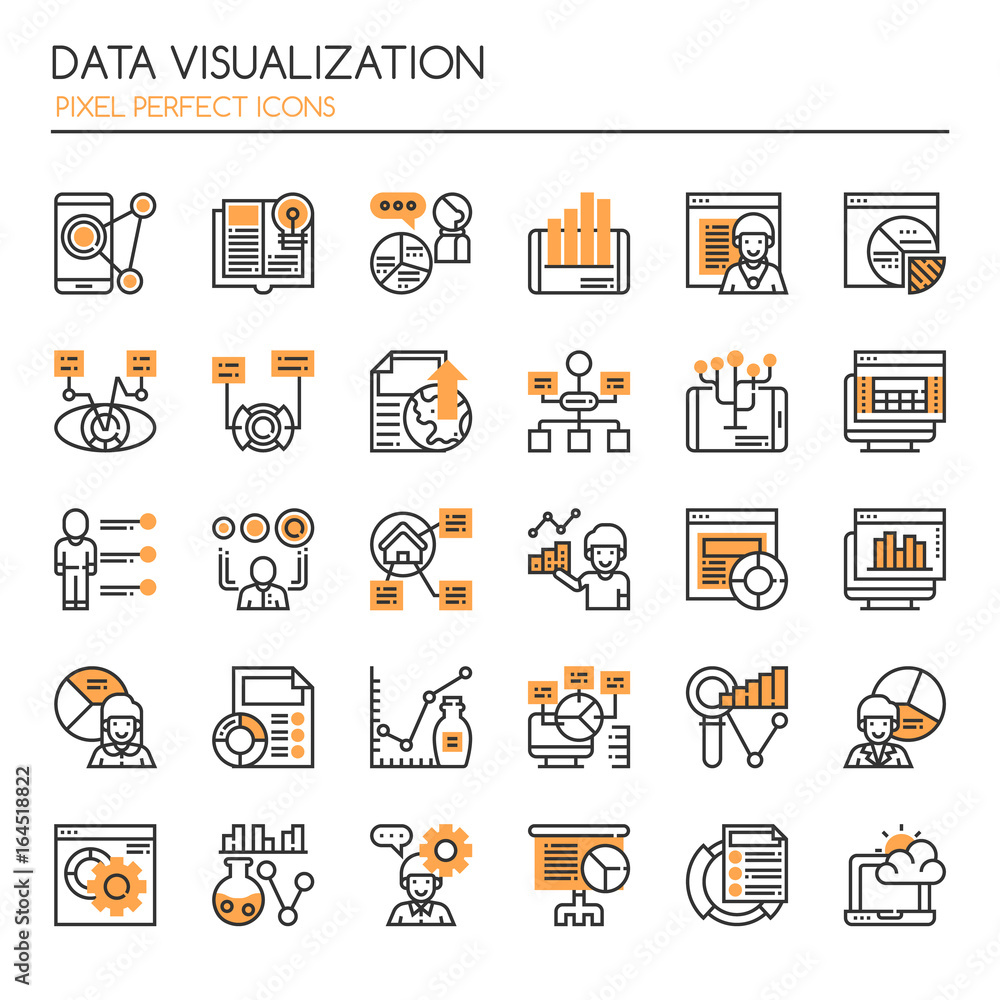 Wall mural Data Visualization Elements , Thin Line and Pixel Perfect Icons.