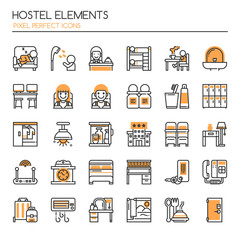Hostel Elements , Thin Line and Pixel Perfect Icons