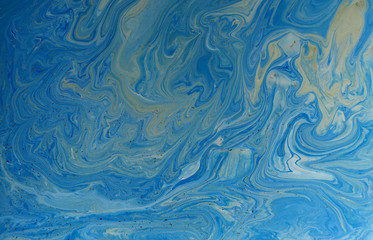 Marbled blue abstract background. Liquid marble pattern
