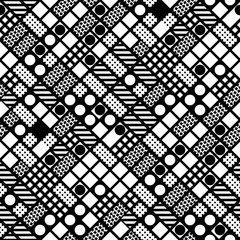 Decorative geometric shapes tiling. Monochrome irregular pattern.  Abstract  background. Artistic decorative ornamental lattice