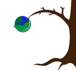 Green leaves wrap the world in dry tree